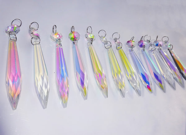 12 Aurora Borealis 76 mm 3" Icicle Chandelier Crystals Drops Beads Droplets Christmas Decorations 12