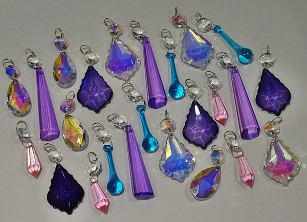 24 Aurora Borealis Deep Pastel AB Chandelier Drops Parts Crystals Beads Mix Bundle 7