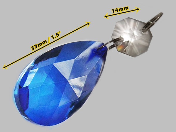 Blue Cut Glass Oval 37 mm 1.5" Chandelier Crystals Drops Beads Droplets Light Lamp Parts 1