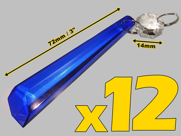 12 Blue Icicles 72 mm 3" Chandelier Crystals Drops Beads Droplets Garden Patio Decorations 2