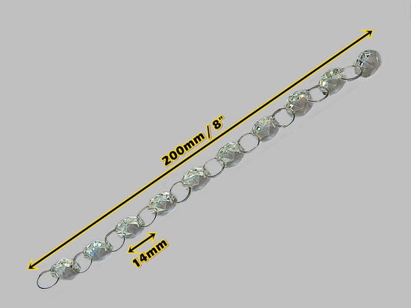 12 Strands Clear 14mm Octagon Chandelier Drops Glass Crystals 2.4m Garland Beads Droplets 2