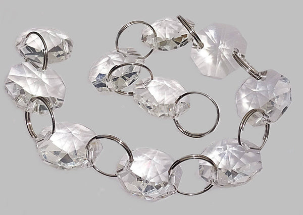12 Strands Clear 14mm Octagon Chandelier Drops Glass Crystals 2.4m Garland Beads Droplets 3