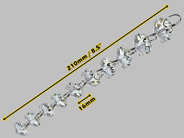 10 Strands Clear 16mm Octagon Chandelier Drops Glass Crystals 2.1m Garland Beads Droplets 2