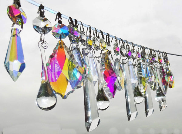 24 Aurora Borealis AB & Clear Chandelier Drops Glass Crystals Bundle Droplets Prisms 5