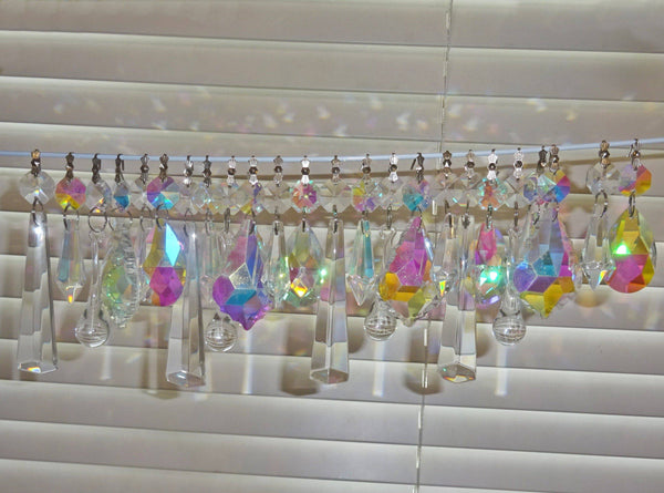 24 Aurora Borealis AB & Clear Chandelier Drops Glass Crystals Bundle Droplets Prisms - Seear Lights
