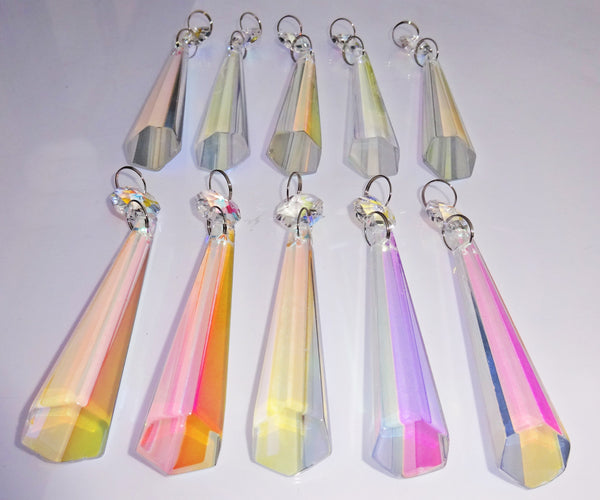 Aurora Borealis 72 mm 3" Icicle Chandelier Cut Glass Crystals Drops Beads AB Droplets Lamp Parts 11