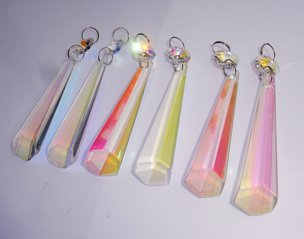 Aurora Borealis 72 mm 3" Icicle Chandelier Cut Glass Crystals Drops Beads AB Droplets Lamp Parts 6