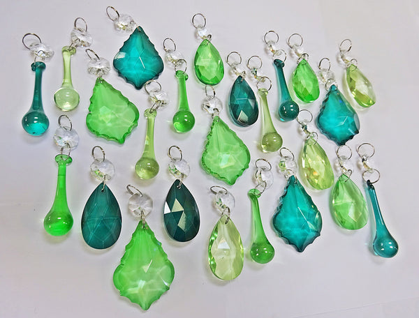 24 Sage Emerald Peacock Green Chandelier Drops Crystals Beads Cut Glass Prisms Droplets Bundle Mix 2