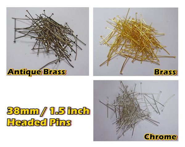 100 x 38mm 1.5 inch Headed Pins in Antique Brass for Chandelier Links for Glass Droplets Crystals Beads Drops 5