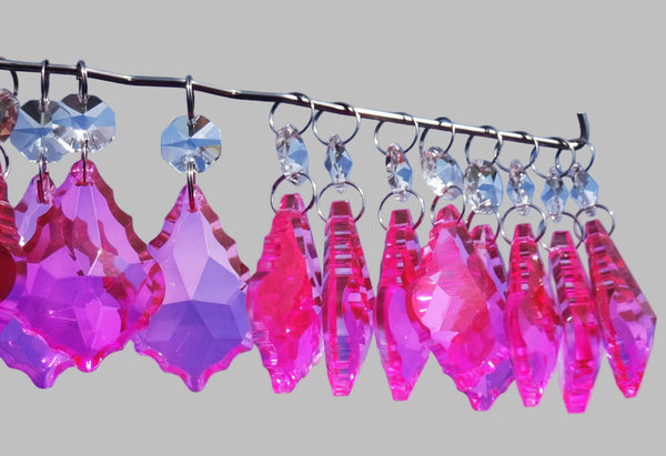 24 Hot Pink Chandelier Crystals Droplets Beads Prisms Cut Glass Drops Light Lamp Parts Spares 10