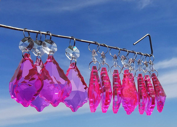 Hot Pink Cut Glass Leaf 50 mm 2" Chandelier Crystals Drops Beads Droplets Light Lamp Part 3
