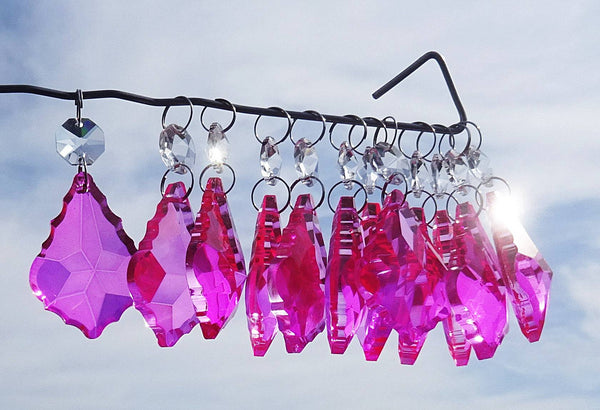 Hot Pink Cut Glass Leaf 50 mm 2" Chandelier Crystals Drops Beads Droplets Light Lamp Part 6