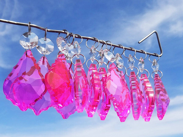 Hot Pink Cut Glass Leaf 50 mm 2" Chandelier Crystals Drops Beads Droplets Light Lamp Part 8
