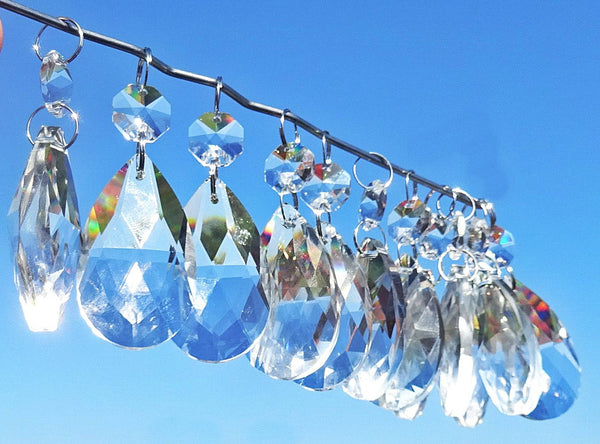 12 Clear Oval 50mm 2" Chandelier Crystals Drops Beads Droplets Garden Patio Decorations - Seear Lights