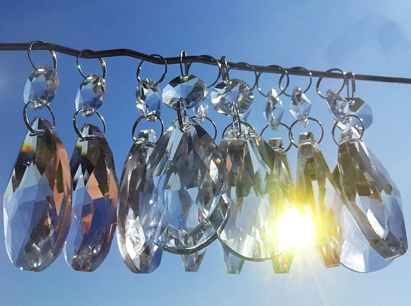 12 Clear Oval 50mm 2" Chandelier Crystals Drops Beads Droplets Garden Patio Decorations - Seear Lights