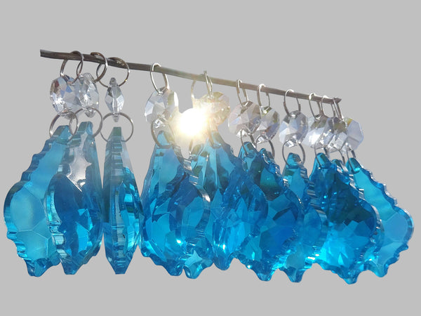 12 Teal Blue Leaf 50 mm 2" Chandelier Crystals Drops Beads Droplets Christmas Decorations - Seear Lights