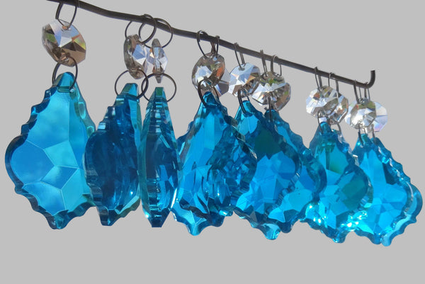12 Teal Blue Leaf 50 mm 2" Chandelier Crystals Drops Beads Droplets Christmas Decorations - Seear Lights