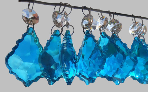 12 Teal Blue Leaf 50 mm 2" Chandelier Crystals Drops Beads Droplets Christmas Decorations - Seear Lights