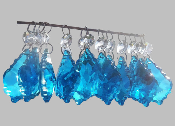 12 Teal Blue Leaf 50 mm 2" Chandelier Crystals Drops Beads Droplets Christmas Decorations - Seear Lights