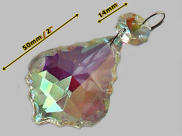 1 Aurora Borealis 50 mm 2" Leaf Chandelier Glass Crystals Drops Beads AB Droplets Light Parts 0