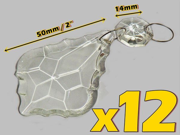 12 Clear Leaf 50 mm 2" Chandelier UK Crystals Beads Droplets Sun Catcher Christmas Decorations 2