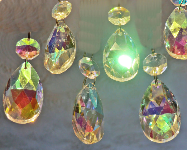 Aurora Borealis 37 mm 1.5" Oval Chandelier Cut Glass Crystals Drops Beads Charms AB Droplets 7