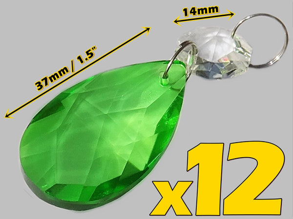 12 Emerald Green Oval 37 mm 1.5" Chandelier Crystals Drops Beads Droplets Christmas Wedding Decorations 2