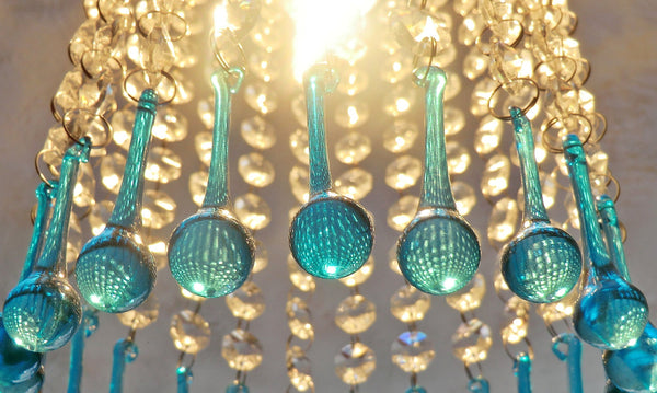 20 Antique Teal Chandelier Drops Crystals Beads Droplets Cut Glass Light Parts Prisms 8