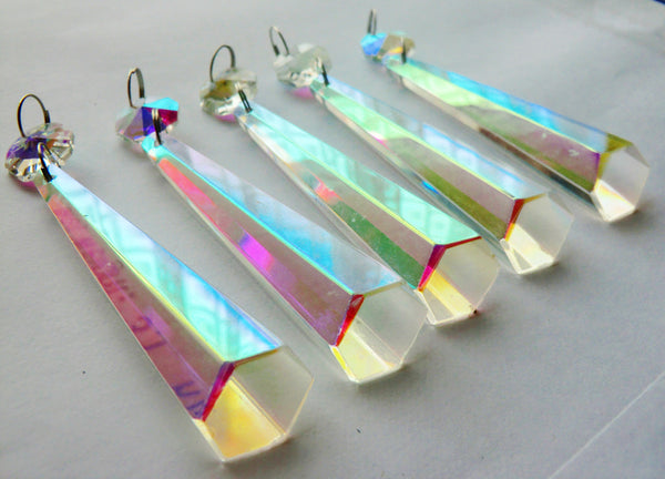 Aurora Borealis 72 mm 3" Slanted End Icicle Chandelier Cut Glass Prisms Crystals Drops Beads Charms AB Droplets 3