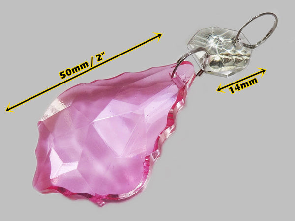 Rose Pink Cut Glass Leaf 50 mm 2" Chandelier Crystals Drops Beads Droplets Light Lamp Part 1