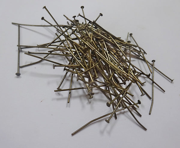 100 x 38mm 1.5 inch Headed Pins in Antique Brass for Chandelier Links for Glass Droplets Crystals Beads Drops 3