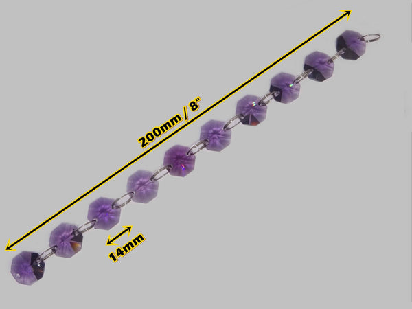 10 Strands Purple 14mm Octagon Chandelier Drops Glass Crystals 2m Garland Beads Droplets 7