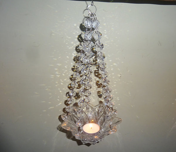 Clear Glass Chandelier Tea Light Candle Holder Wedding Event or Garden Feature 12