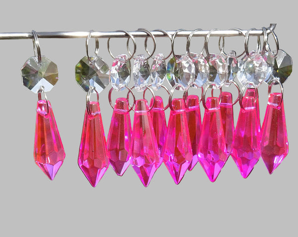 12 Hot Pink Torpedo 37 mm 1.5" Chandelier Crystals Drops Beads Droplets Garden Decorations 9
