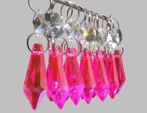 12 Hot Pink Torpedo 37 mm 1.5" Chandelier Crystals Drops Beads Droplets Garden Decorations 11