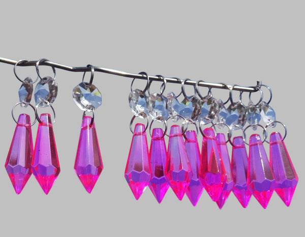 12 Hot Pink Torpedo 37 mm 1.5" Chandelier Crystals Drops Beads Droplets Garden Decorations 1