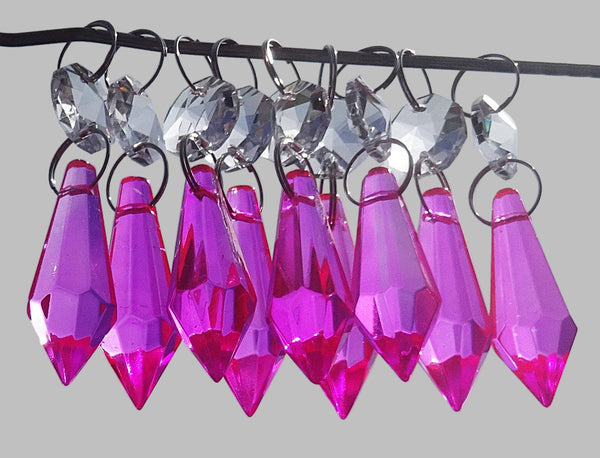 24 Hot Pink Chandelier Crystals Droplets Beads Prisms Cut Glass Drops Light Lamp Parts Spares 7