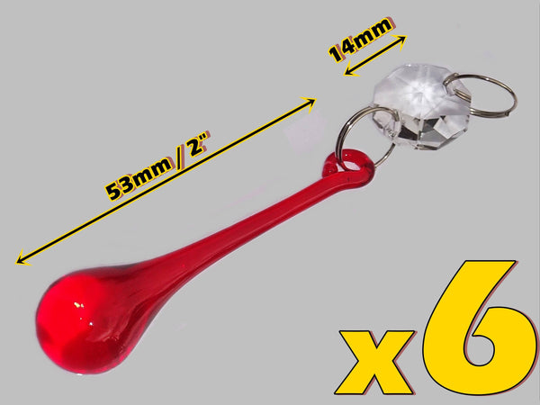 24 Red Chandelier Drops Crystals Cut Glass Beads Droplets Prisms Lamp Light Parts 8