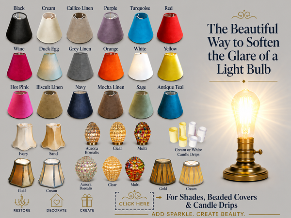 Solutions for Bare Lightbulbs - 'Clip-on' Lampshades, Candle Drips &amp; Glass Bead Covers