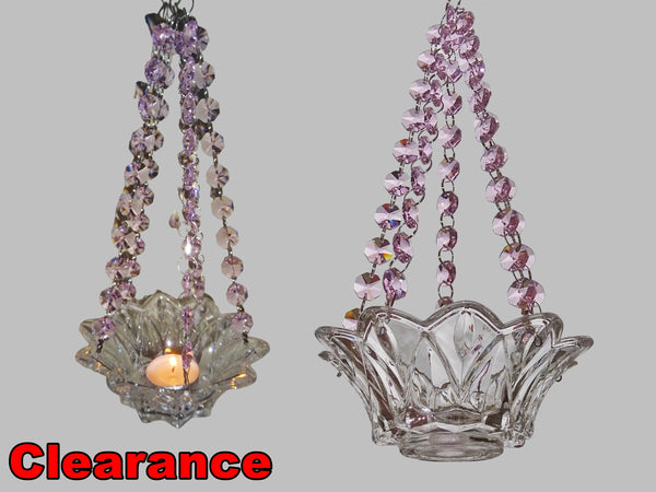 CLEARANCE Pink Glass Chandelier Tea Light Candle Holder Wedding Event or Garden Feature