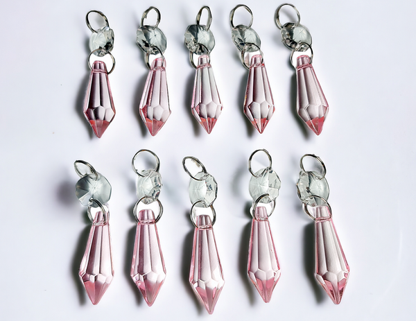 1 Rose Pink Cut Glass Torpedo 37 mm 1.5" Chandelier Crystals Drops Beads Droplets Light Parts 9