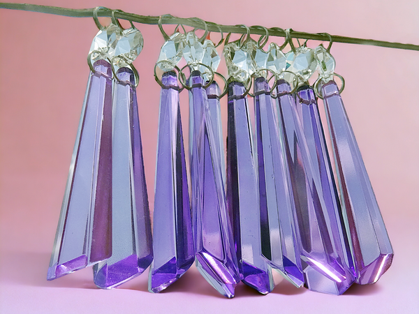 1 Lilac Purple Cut Glass Icicles 72 mm 3" Chandelier UK Crystals Drops Beads Droplets Light Lamp Parts 8