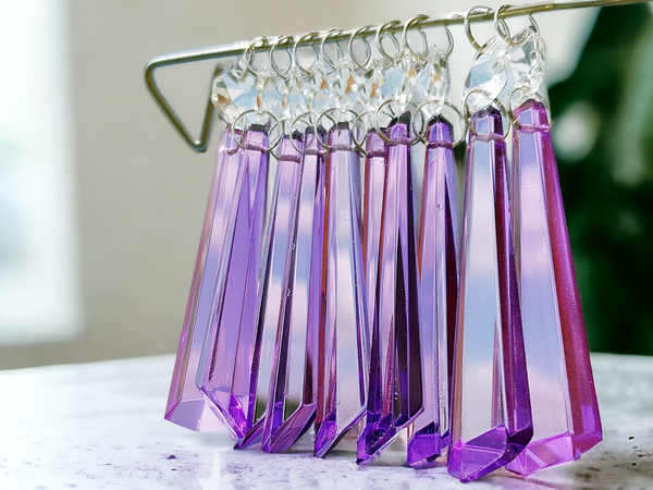 1 Lilac Purple Cut Glass Icicles 72 mm 3" Chandelier UK Crystals Drops Beads Droplets Light Lamp Parts