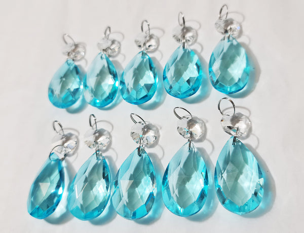 1 Aqua Light Teal Blue Cut Glass Oval 37 mm 1.5" Chandelier Crystals Drops Beads Droplets Light Parts 8