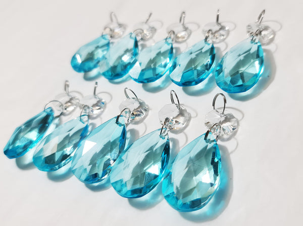 1 Aqua Light Teal Blue Cut Glass Oval 37 mm 1.5" Chandelier Crystals Drops Beads Droplets Light Parts 10