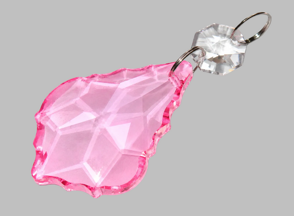 1 Pink Cut Glass Leaf 50 mm 2" Chandelier UK Crystals Drops Beads Droplets Parts 1