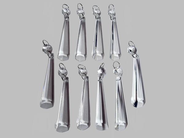 1 Clear Cut Glass Icicles 72 mm 3" Chandelier Crystals Drops Beads Droplets Blunt Slant End colourless 8