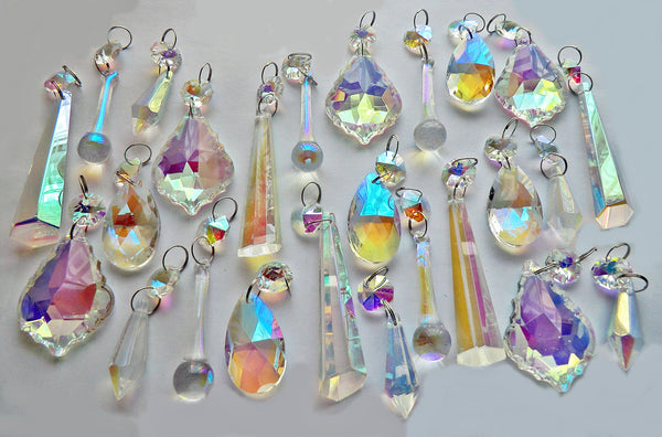 25 Original Aurora Borealis AB Chandelier Drops Cut Glass UK Crystals Beads Droplets Christmas Tree Decorations 10