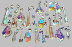 25 Original Aurora Borealis AB Chandelier Drops Cut Glass UK Crystals Beads Droplets Christmas Tree Decorations