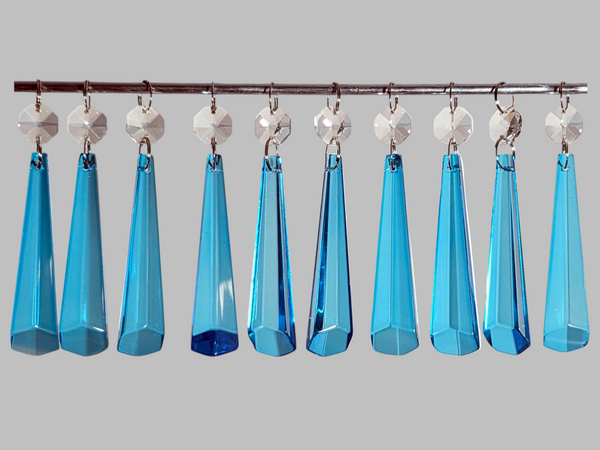 1 Teal Blue Cut Glass Icicles 72 mm 3" UK Chandelier Crystals Drops Beads Droplets Light Parts